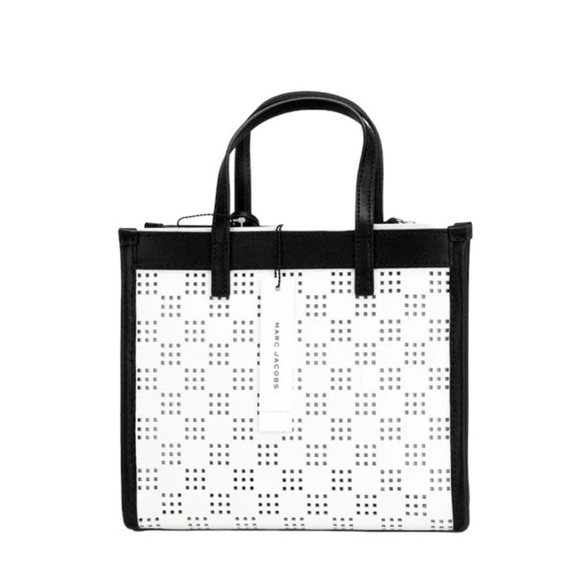 Marc Jacobs Mini Grind Cotton Perforated Leather Crossbody Tote Bag Purse - Picture 10 of 11